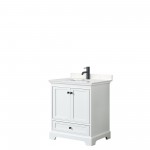 Deborah 30" Single Vanity in White, Carrara Cultured Marble Top, Black Trim