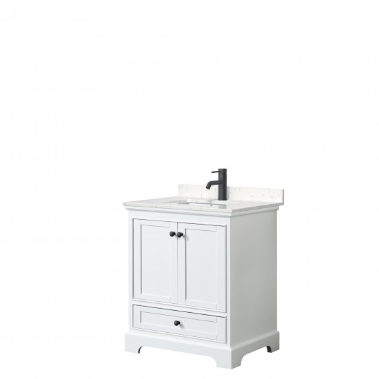 Deborah 30" Single Vanity in White, Carrara Cultured Marble Top, Black Trim