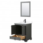 Deborah 30" Single Vanity in Dark Gray, White Marble Top, Black Trim, 24" Mirror