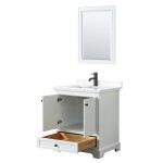 Deborah 30" Single Vanity in White, White Marble Top, Black Trim, 24" Mirror