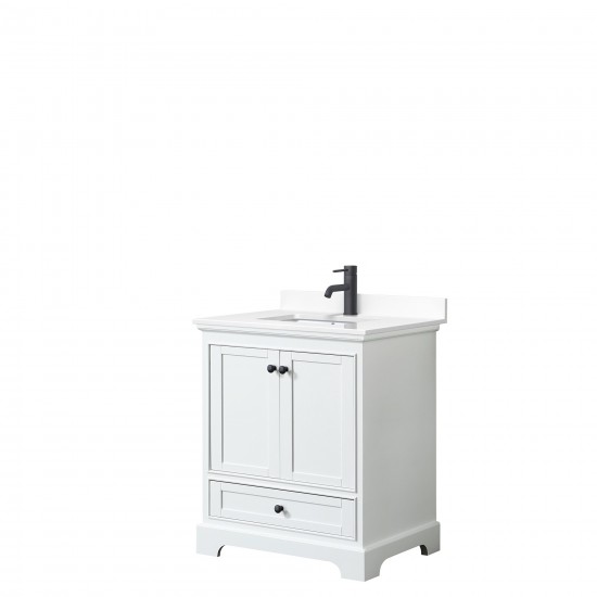 Deborah 30" Single Vanity in White, White Cultured Marble Top, Black Trim