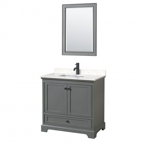 Deborah 36" Dark Gray Single Vanity, Carrara Marble Top, Black Trim, 24" Mirror