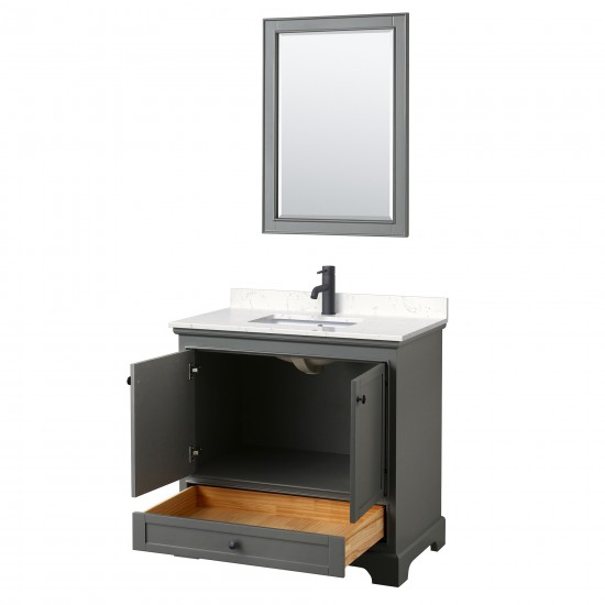 Deborah 36" Dark Gray Single Vanity, Carrara Marble Top, Black Trim, 24" Mirror