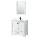 Deborah 36" Single Vanity in White, Carrara Marble Top, Black Trim, 24" Mirror