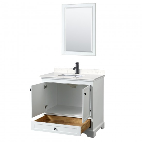 Deborah 36" Single Vanity in White, Carrara Marble Top, Black Trim, 24" Mirror