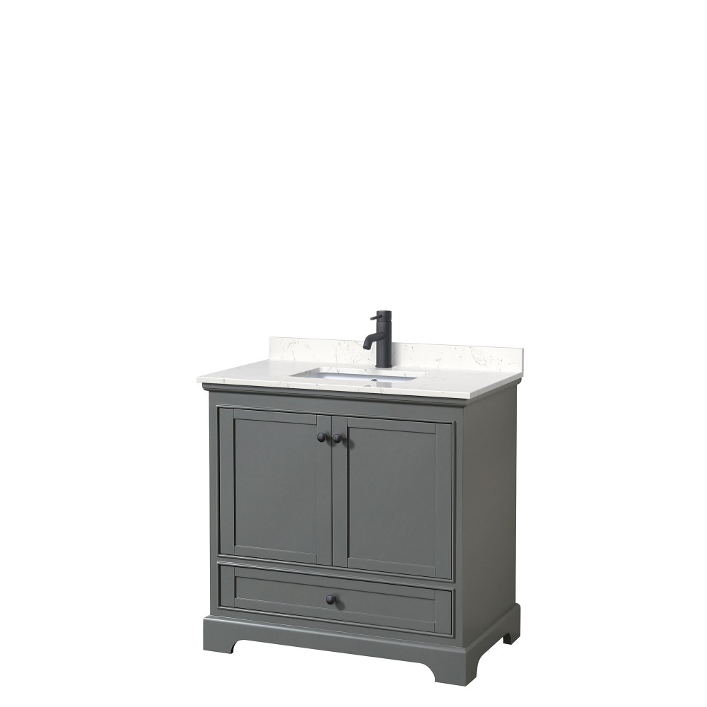 Deborah 36" Single Vanity in Dark Gray, Carrara Cultured Marble Top, Black Trim