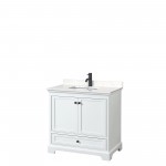 Deborah 36" Single Vanity in White, Carrara Cultured Marble Top, Black Trim