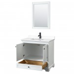 Deborah 36" Single Vanity in White, White Marble Top, Black Trim, 24" Mirror