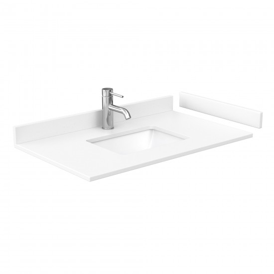 Deborah 36" Single Vanity in White, White Marble Top, Black Trim, 24" Mirror