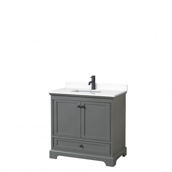 Deborah 36" Single Vanity in Dark Gray, White Cultured Marble Top, Black Trim