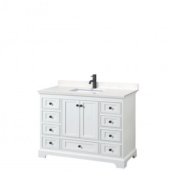 Deborah 48" Single Vanity in White, Carrara Cultured Marble Top, Black Trim