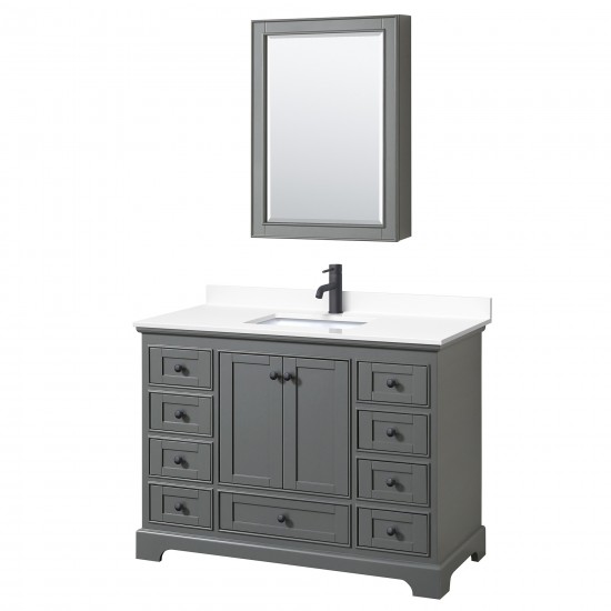 Deborah 48" Gray Single Vanity, White Marble Top, Black Trim, Medicine Cabinet