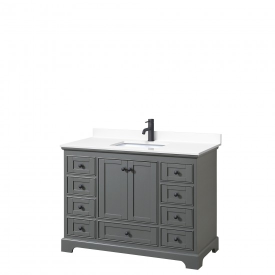 Deborah 48" Single Vanity in Dark Gray, White Cultured Marble Top, Black Trim