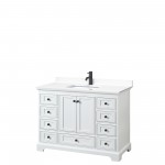 Deborah 48" Single Vanity in White, White Cultured Marble Top, Black Trim