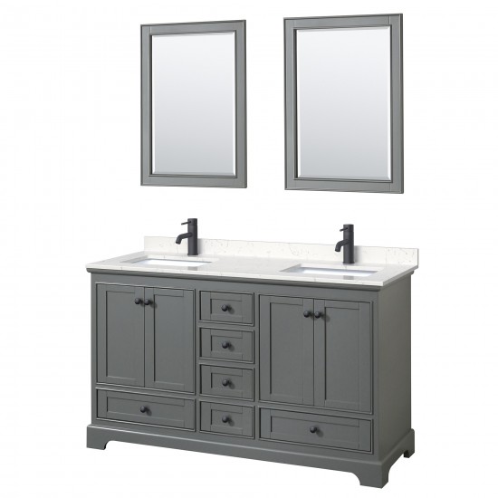 Deborah 60" Dark Gray Double Vanity, Carrara Marble Top, Black Trim, 24" Mirrors