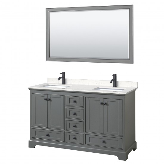 Deborah 60" Dark Gray Double Vanity, Carrara Marble Top, Black Trim, 58" Mirror