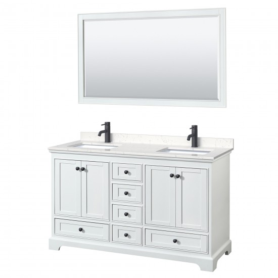 Deborah 60" Double Vanity in White, Carrara Marble Top, Black Trim, 58" Mirror