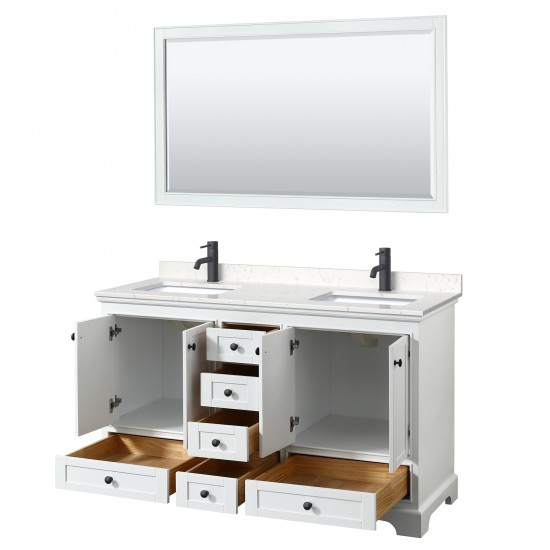 Deborah 60" Double Vanity in White, Carrara Marble Top, Black Trim, 58" Mirror