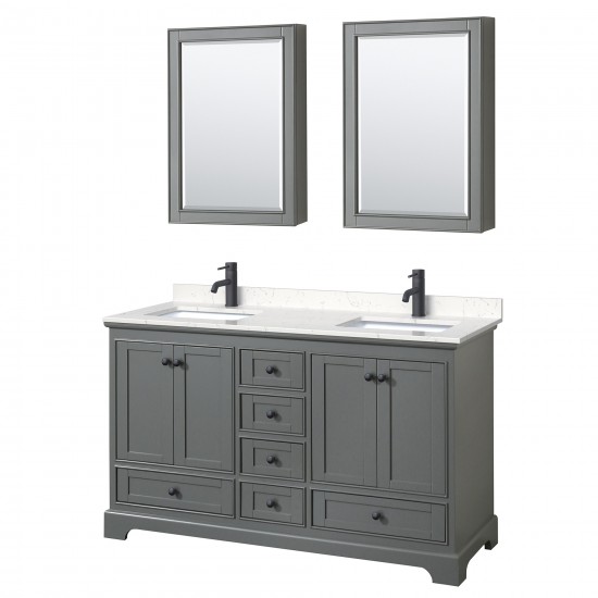 Deborah 60" Gray Double Vanity, Carrara Marble Top, Trim, Medicine Cabinets