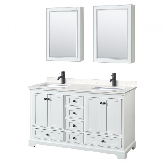 Deborah 60" White Double Vanity, Carrara Marble Top, Trim, Medicine Cabinets