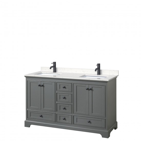 Deborah 60" Double Vanity in Dark Gray, Carrara Cultured Marble Top, Black Trim