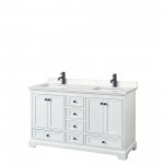 Deborah 60" Double Vanity in White, Carrara Cultured Marble Top, Black Trim