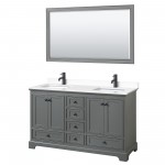 Deborah 60" Double Vanity in Dark Gray, White Marble Top, Black Trim, 58" Mirror