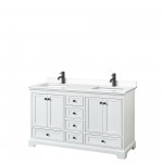 Deborah 60" Double Vanity in White, White Cultured Marble Top, Black Trim