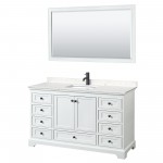 Deborah 60" Single Vanity in White, Carrara Marble Top, Black Trim, 58" Mirror