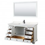 Deborah 60" Single Vanity in White, Carrara Marble Top, Black Trim, 58" Mirror