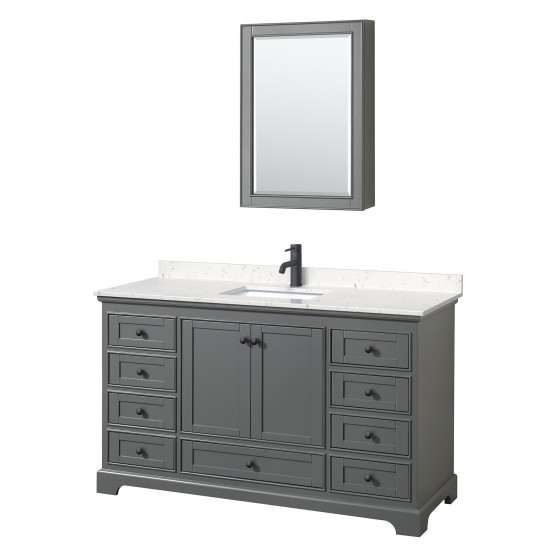 Deborah 60" Gray Single Vanity, Carrara Marble Top, Black Trim, Medicine Cabinet