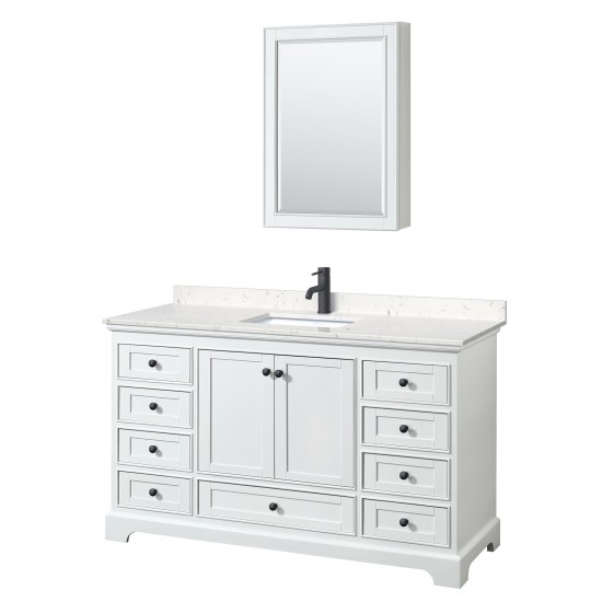 Deborah 60" White Single Vanity, Carrara Marble Top, Trim, Medicine Cabinet