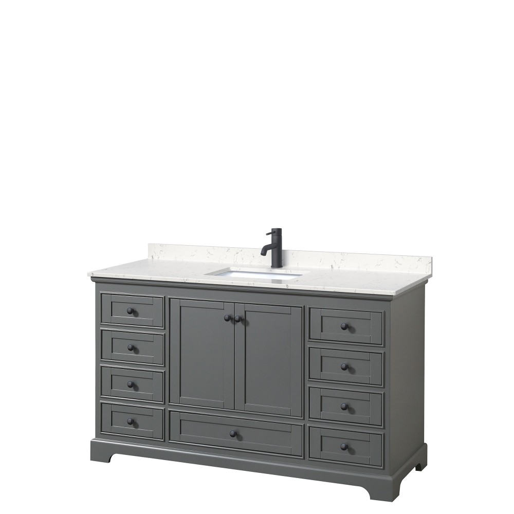 Deborah 60" Single Vanity in Dark Gray, Carrara Cultured Marble Top, Black Trim