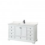 Deborah 60" Single Vanity in White, Carrara Cultured Marble Top, Black Trim