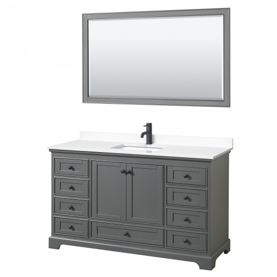 Deborah 60" Single Vanity in Dark Gray, White Marble Top, Black Trim, 58" Mirror