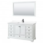 Deborah 60" Single Vanity in White, White Marble Top, Black Trim, 58" Mirror