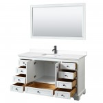 Deborah 60" Single Vanity in White, White Marble Top, Black Trim, 58" Mirror