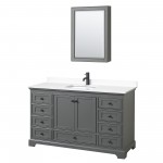 Deborah 60" Gray Single Vanity, White Marble Top, Black Trim, Medicine Cabinet