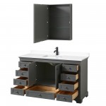 Deborah 60" Gray Single Vanity, White Marble Top, Black Trim, Medicine Cabinet