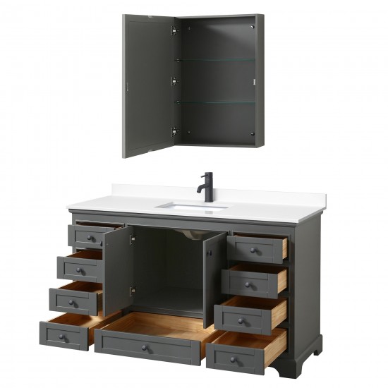 Deborah 60" Gray Single Vanity, White Marble Top, Black Trim, Medicine Cabinet