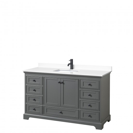 Deborah 60" Single Vanity in Dark Gray, White Cultured Marble Top, Black Trim