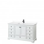 Deborah 60" Single Vanity in White, White Cultured Marble Top, Black Trim