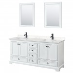 Deborah 72" Double Vanity in White, Carrara Marble Top, Black Trim, 24" Mirrors