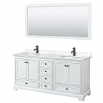 Deborah 72" Double Vanity in White, Carrara Marble Top, Black Trim, 70" Mirror