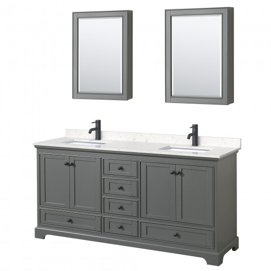 Deborah 72" Gray Double Vanity, Carrara Marble Top, Trim, Medicine Cabinets