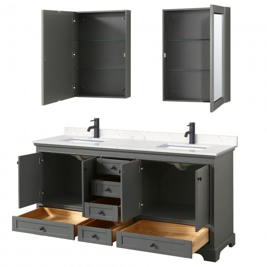 Deborah 72" Gray Double Vanity, Carrara Marble Top, Trim, Medicine Cabinets