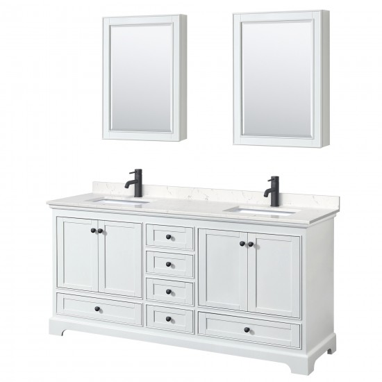 Deborah 72" White Double Vanity, Carrara Marble Top, Trim, Medicine Cabinets