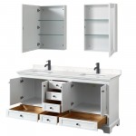 Deborah 72" White Double Vanity, Carrara Marble Top, Trim, Medicine Cabinets