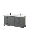 Deborah 72" Double Vanity in Dark Gray, Carrara Cultured Marble Top, Black Trim