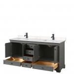 Deborah 72" Double Vanity in Dark Gray, Carrara Cultured Marble Top, Black Trim